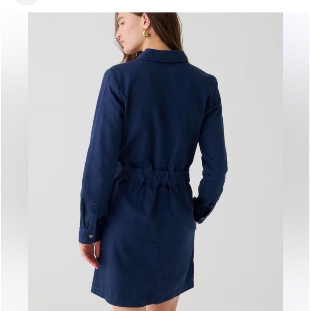 J. Crew Navy Blue Utility Shirt Dress Drawstring Waist‎ Cotton Size S
